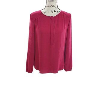 Ann Taylor Loft Blouse Pink Long Sleeve Semi Sheer Half Button Career Size XS